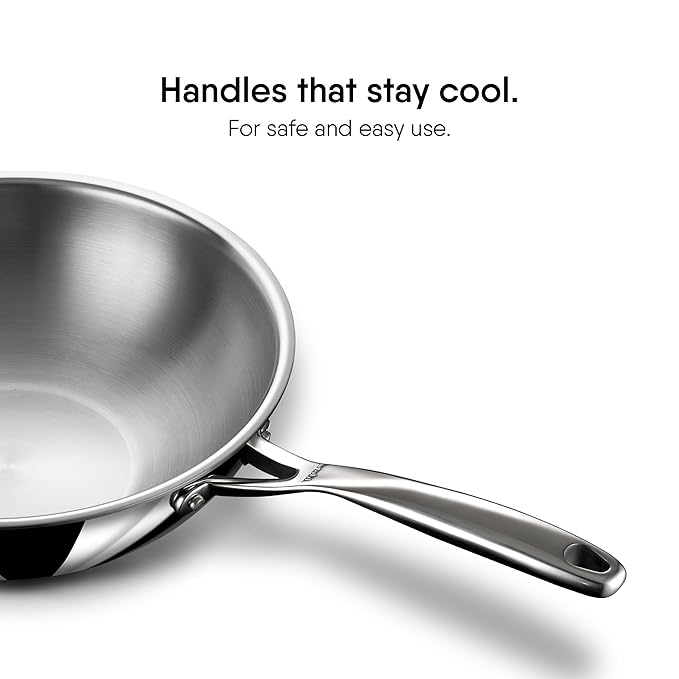 Stahl Artisan Triply Stainless Steel Wok With Lid | Stir Fry Wok | Induction & Gas Stove Compatible | 3.3 L | 26 Cm