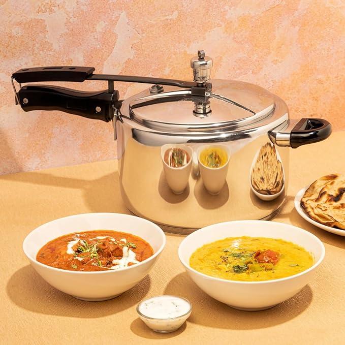Vinod Stainless Steel Inner Lid Pressure Cooker - 5 Litre | Sandwich Bottom Cooker | Induction and Gas Base