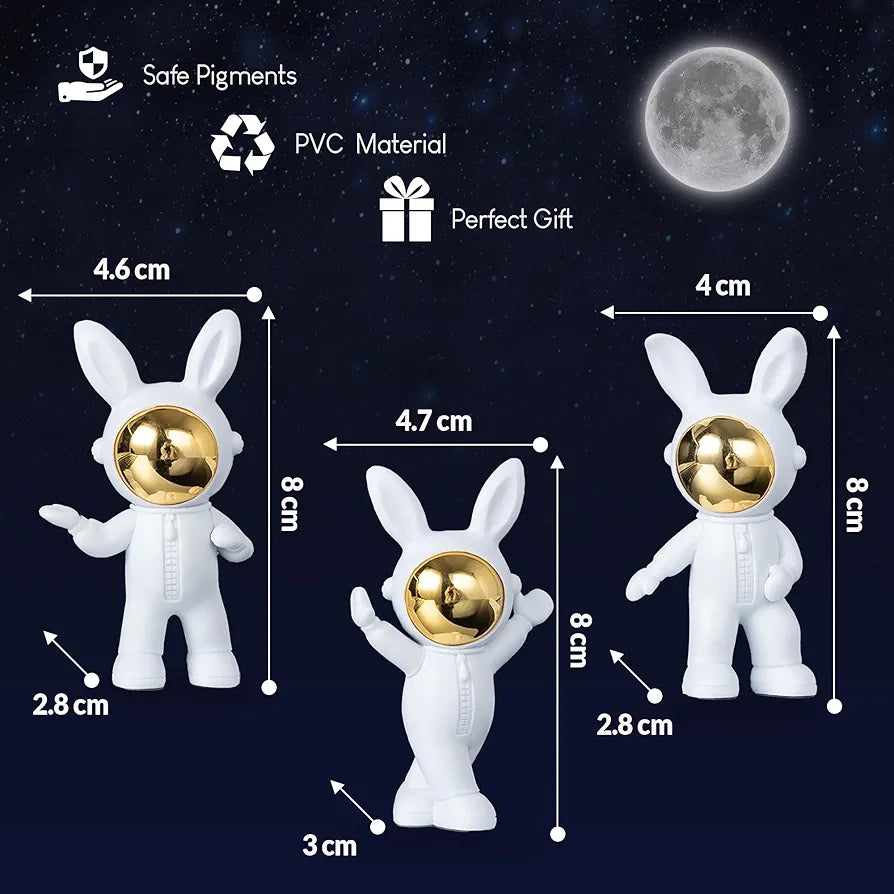Street27 3pcs Cartoon Rabbit Shape Astronaut Figurine Showpiece