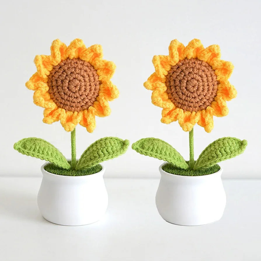 Handmade Crochet Sunflower Pot 1 PC Artificial Flower Knitted Flower