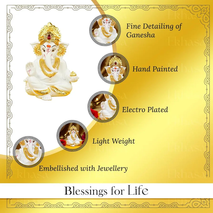 Ekhasa Ganesh Idol for Car Dashboard Ganpati Idol for Cars White 1