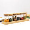 Anko Set of 6 Glass Spice Jars with Wooden Tray | 90ml | Airtight | Rubberwood Lid | Brown