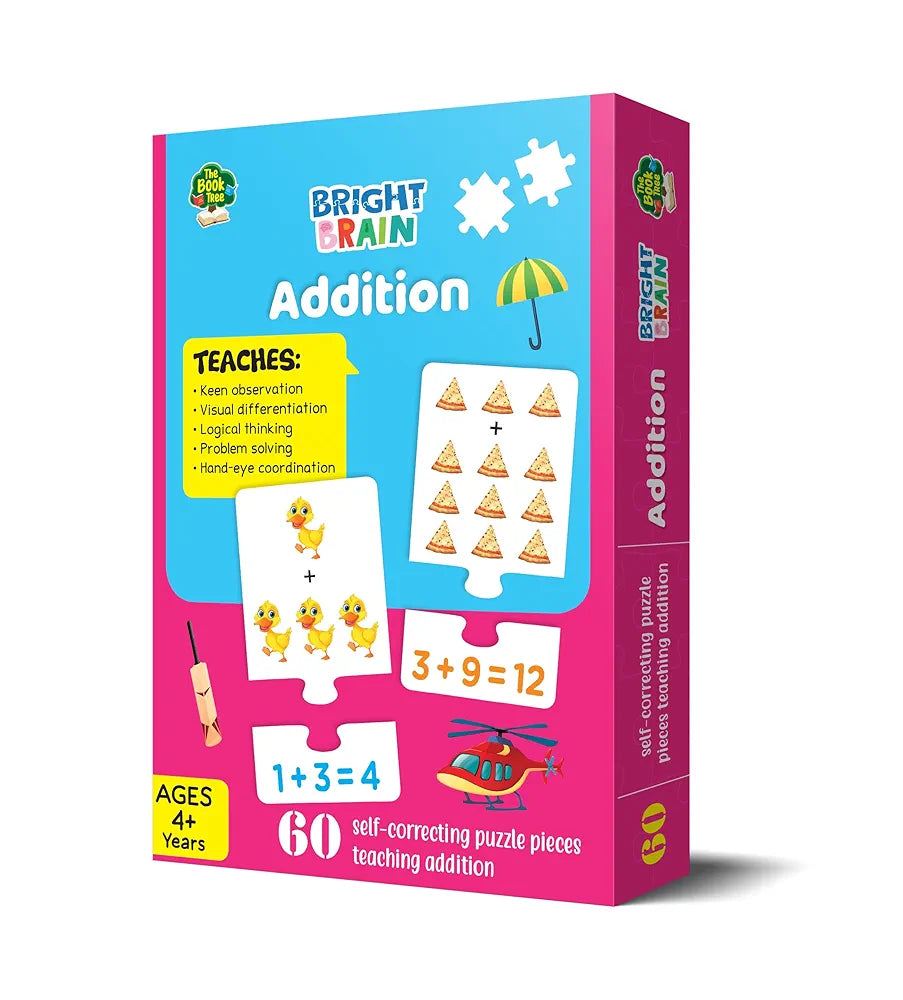 The Book Tree Bright Brain Addition Puzzle – Learn Basic Math with 60 Pieces Puzzle – Fun & Educational for Kids Age 4+ – Educational Toy Birthday Gift for Boys and Girls by Majestic Book Club