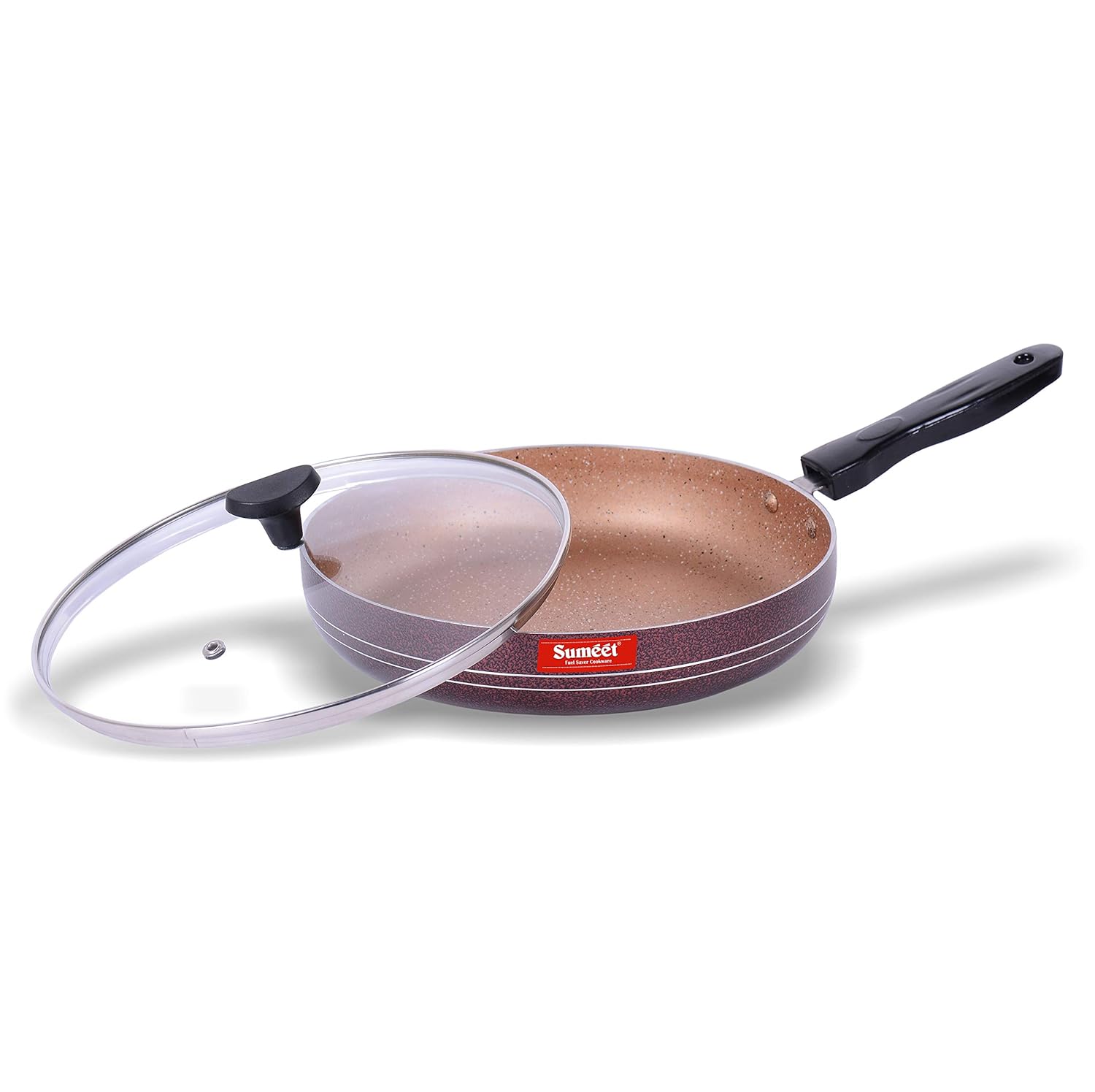 Sumeet Nonstick Granite Finish Fry Pan with Tempered Glass Lid 1.8 Ltr Capacity 24cm