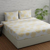 Huesland by Ahmedabad Cotton 144 TC Cotton Bedsheet for Double Bed King Size with 2 Pillow Covers | White (Yellow Print)