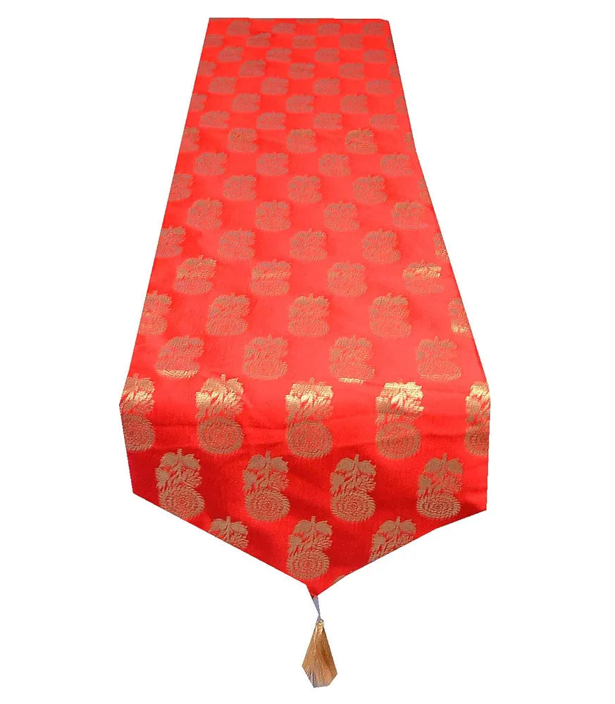 Pink Parrot Designer Durable Dopian Silk Table Runner Red