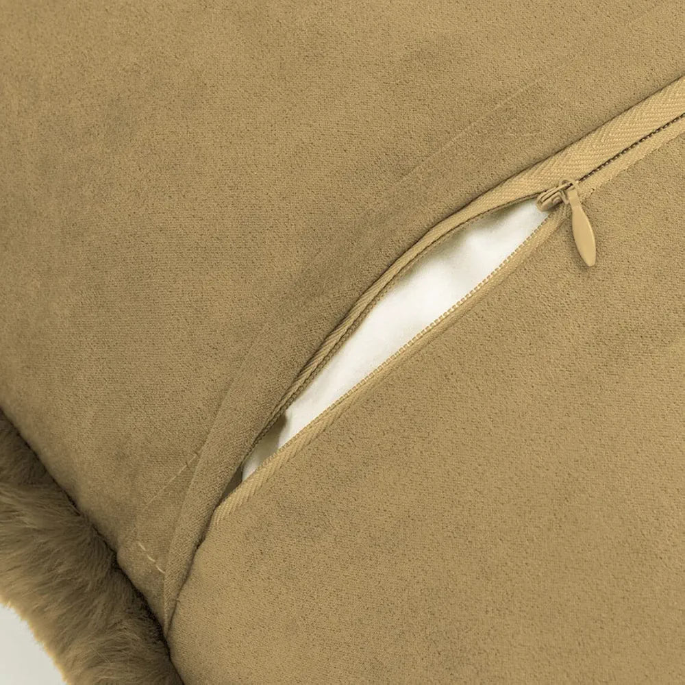 Luxe Home Cushion Cover One Side Rabbit Fur Plain Design Covers Set of 2 Colour Anti Gold