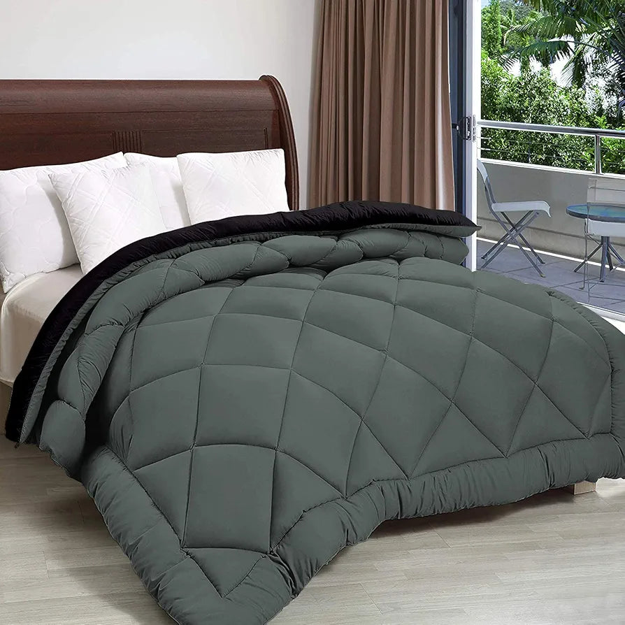 Cloth Fusion Reversible AC Comforter Single Bed Soft Microfibre Quilt Blanket for Winter Black & Grey