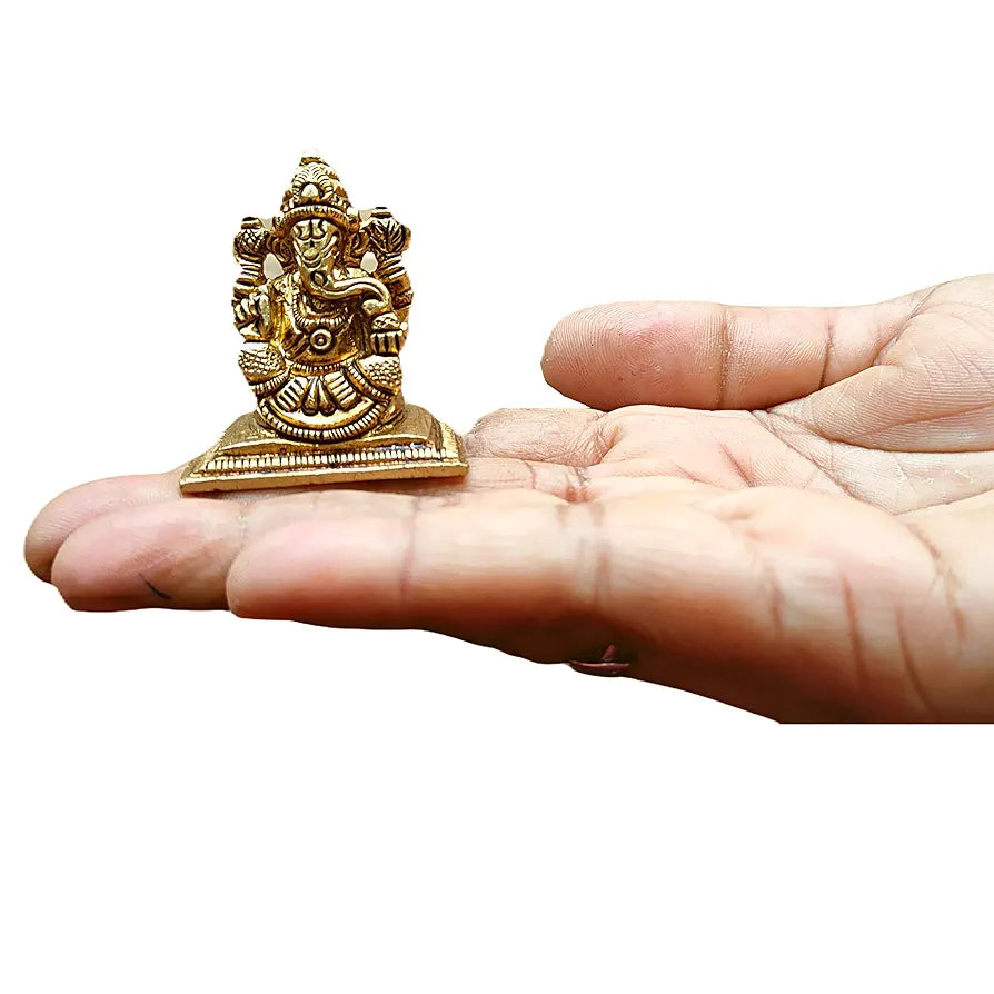 Anciently Premium Mini Ganesha Brass Idol | Mini Ganesha Idol for Car Dashboard Brass | Ganesh Chaturthi Gifts, 4CM Height, Gold Colour - 
