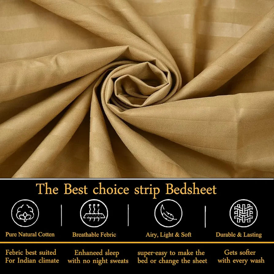 Fresh From Loom Breathable King Size Flat Bedsheets Hotel & Home Double Bedsheet Set With 2 Pillow Covers 144 TC Brown