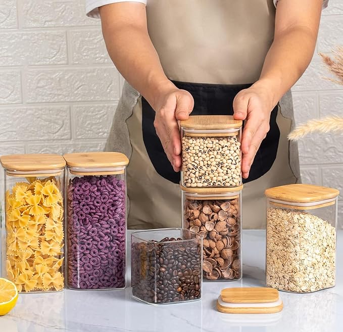 Femora Kitchen Storage Jars Borosilicate Glass Jar With Wooden Lid Air Tight Jar | 450 Ml | Pack of 4