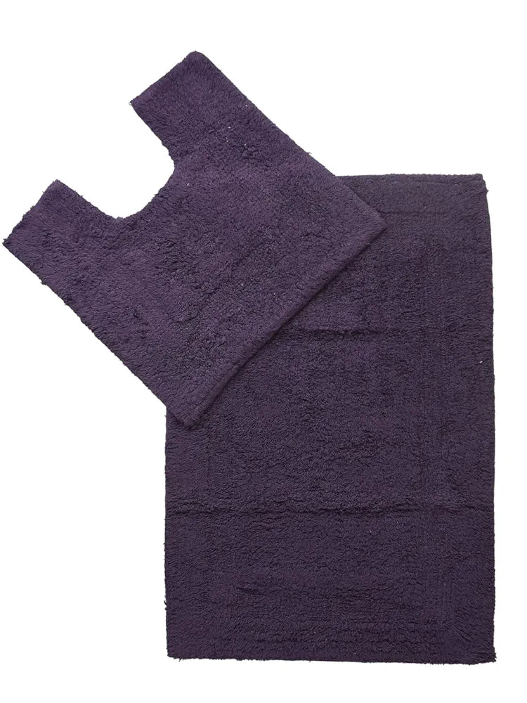 Sashaa World Solid Anti-skid Cotton Bathmat And Contour Set For Bathroom Colour Purple