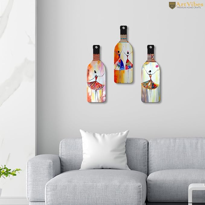 Artvibes Abstract Art Dancing Girl Wooden Wall Hanging for Home Decor | Set of 3
