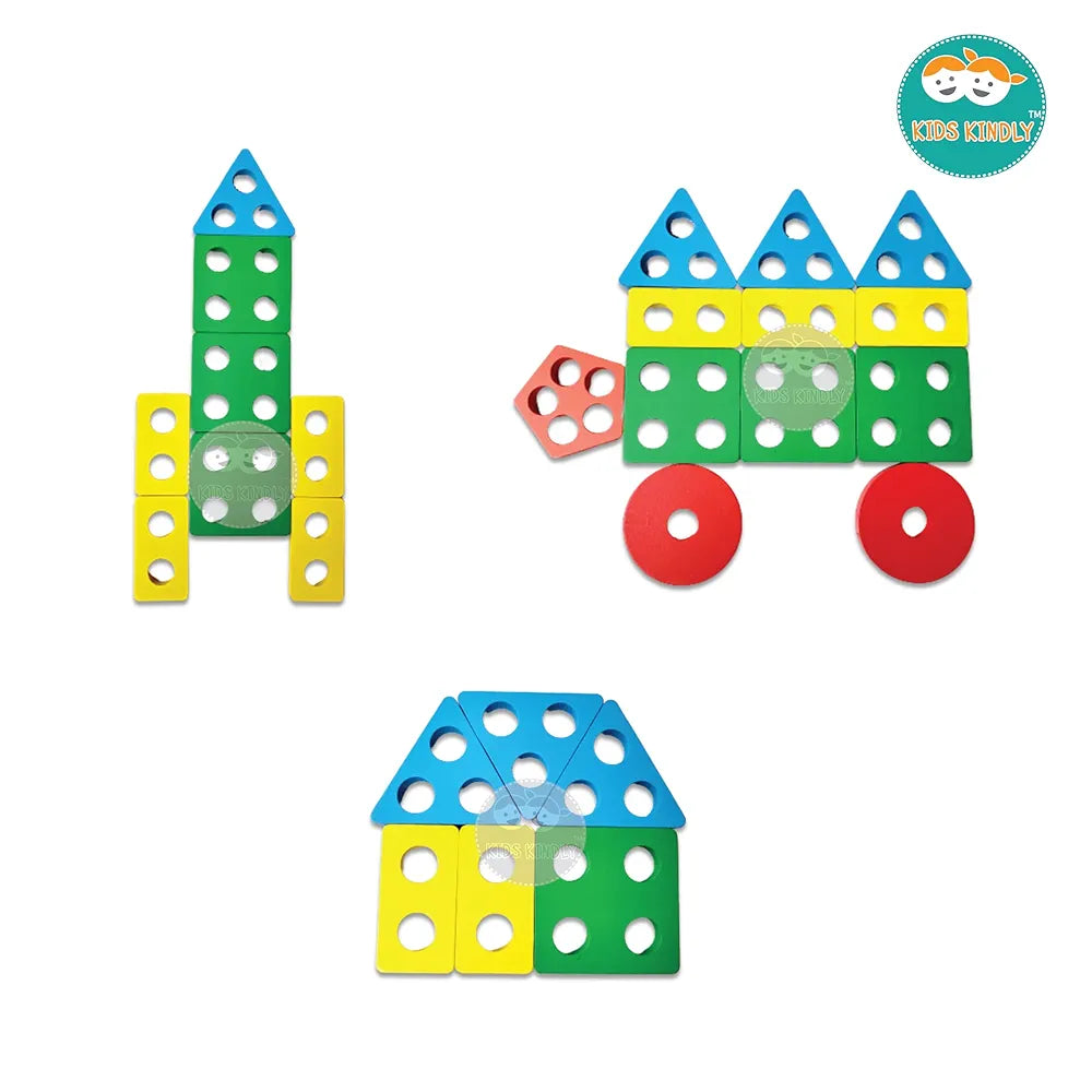KIDS KINDLY Wooden Geometric Shape Sorter, 5 Column Set -20 Blocks, Stacking Puzzle for Kids, Birthday Gifts for Boys & Girls, Age 2+