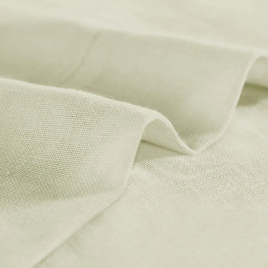 Cloth Fusion Plain Cotton Feel Sheer Window Curtains 5 Feet Long Set of 2 Semi-Transparent Cream