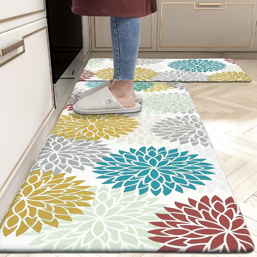 Ishro Home Velvet Premium Kitchen Mats For Floor Kitchen Runner 2 Pcs Set Colour Breeze Multicolor