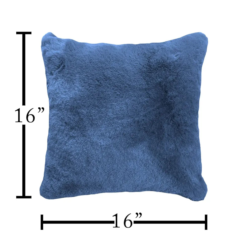 Luxe Home Cushion Cover One Side Rabbit Fur Plain Design Covers Set of 2 Colour Blue