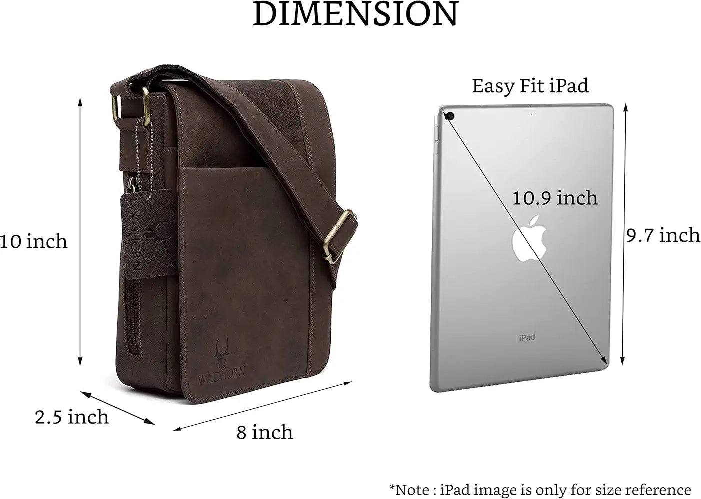 WildHorn Leather 8.5 inch Sling Messenger Bag for Men I Multipurpose Crossbody Bag I Travel Bag with Adjustable Strap I DIMENSION: L- 8.5inch H- 10.5inch W- 3inch