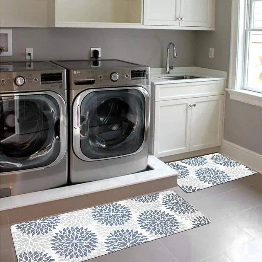 Ishro Home Velvet Premium Kitchen Mats For Floor Kitchen Runner 2 Pcs Set Colour Breeze Grey