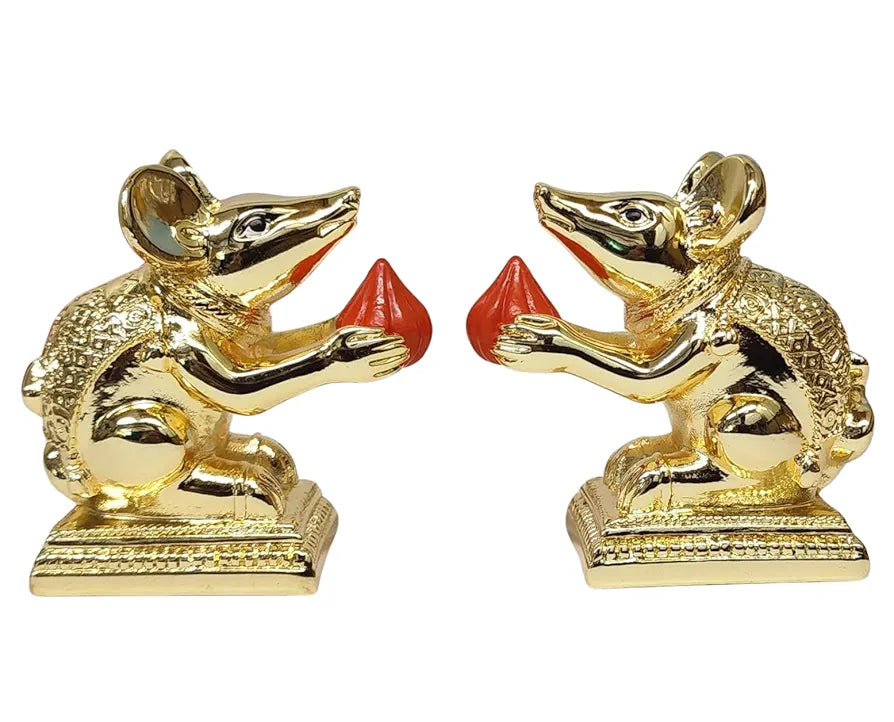 Gold Art India Gold-Plated Mushak  Mouse Pair with Modak Orange Terracotta Finish