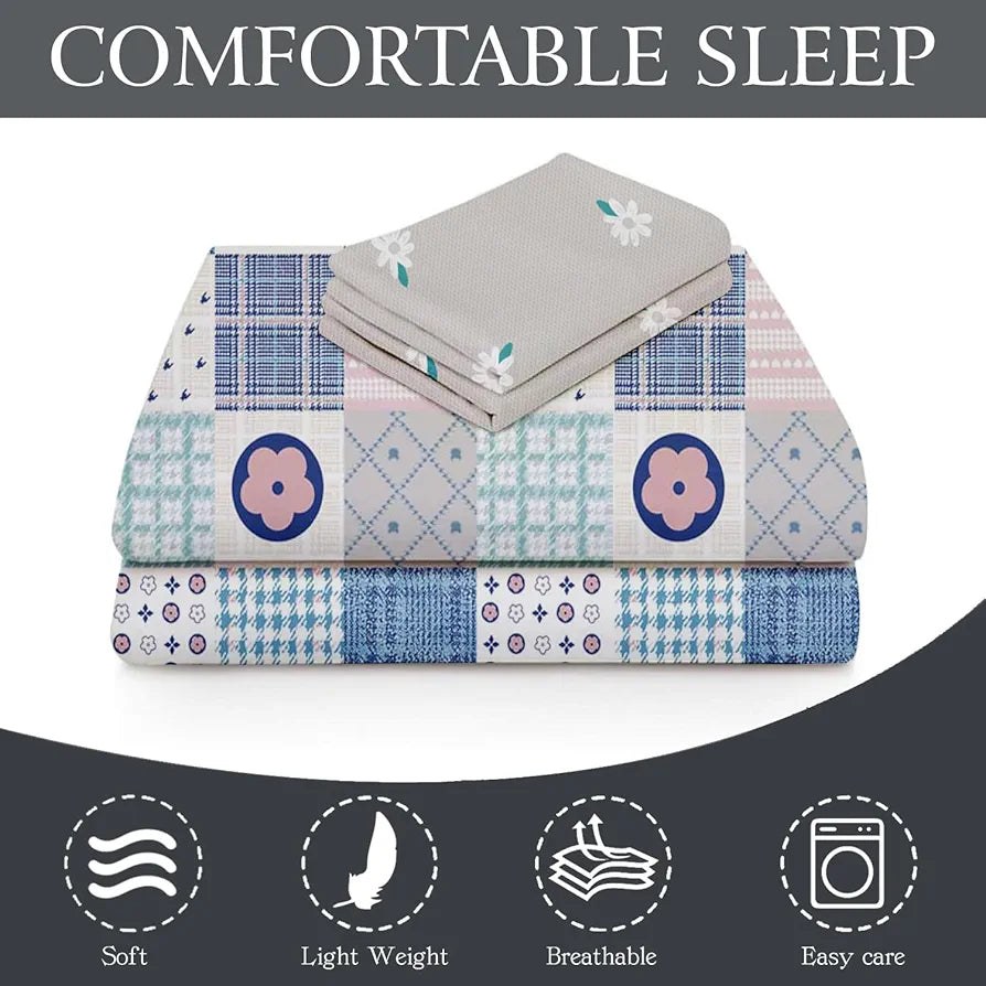 Fresh From Loom Microfiber Cotton Bedsheet for Double Bed with 2 Pillow Cover 240 TC King Size Soft Bed Sheet Patch Multi