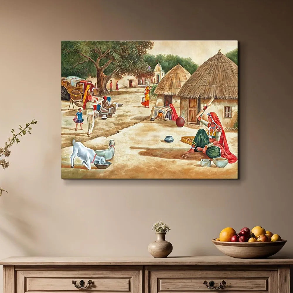 ArtX Paper Indian Village Scene  AXDMD-0101-VIL Nature Wall Art Painting