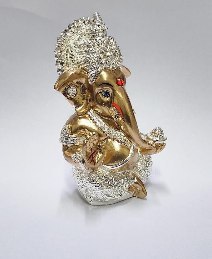 Gold Art India Ganesha Idol for Car Dashboard Statue Ganpati Vinayaka Vinayagar Figurine