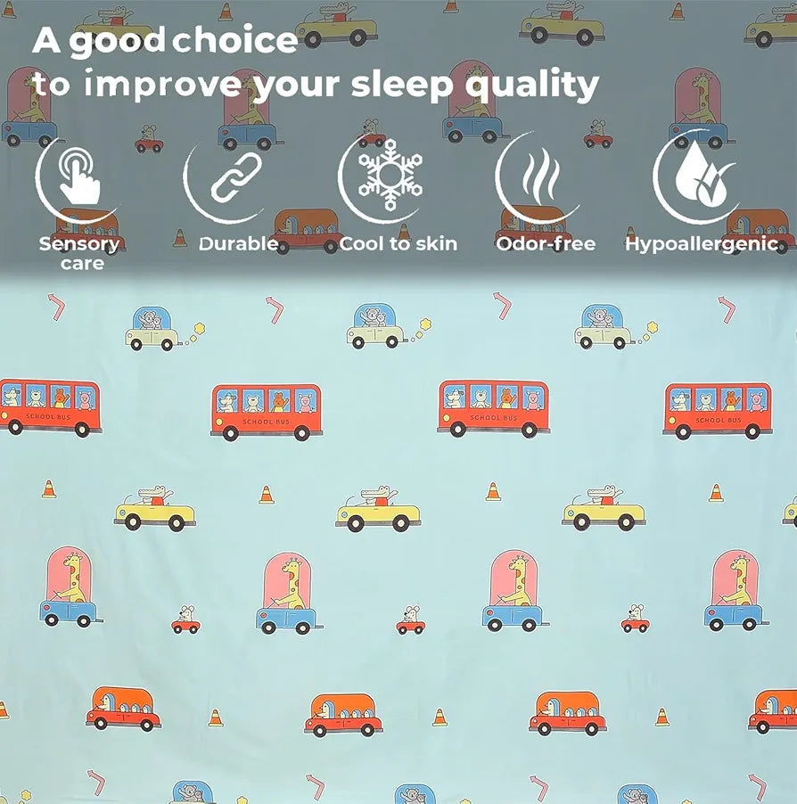 Fresh From Loom Soft Hypoallergenic Bed Sheet Cartoon Printed Single Bedsheet Kids Bedsheet With 1 Pillow Cover 144 tc Aqua