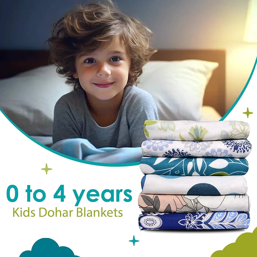 Divine Casa Floret 100% Cotton Single Kids Dohar 120 GSM Soft & Lightweight Throw Blanket Colour Aqua