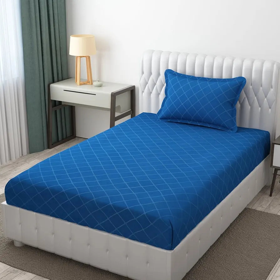 Fresh From Loom Double Bedsheet Single Bedsheet Microfiber Rotary Printed with 1 Pillow Covers 144 TC BlueBerry Barfi