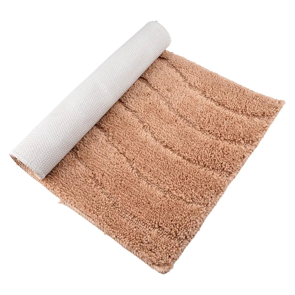 Kuber Industries Waves Shape Velvet Entrance Door Mat Light Brown