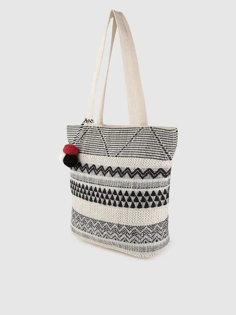 Klondon Alii And Aliizey Tote Bag For Women With Zip Bag Colour Cream Black