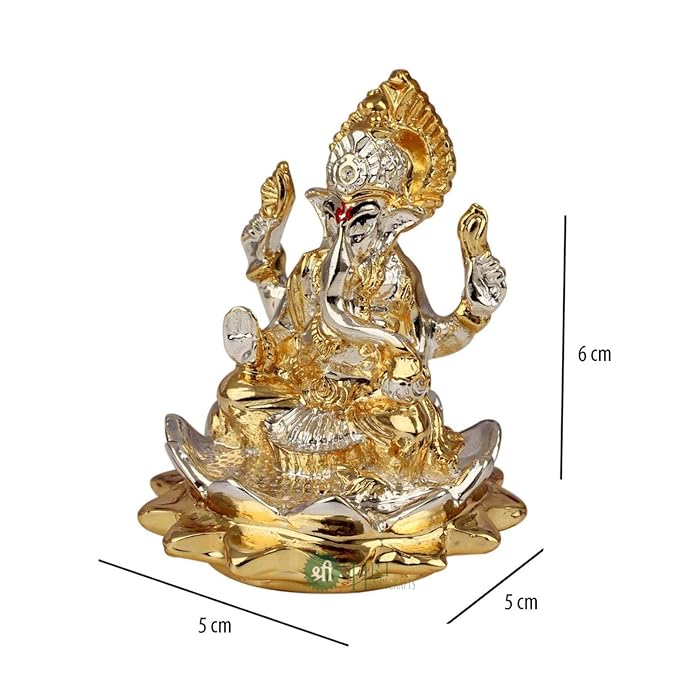 Indicast Gold & Silver Plated Ganesha Idol Murti Sitting on Lotus Kamal Home Decor and Gifts