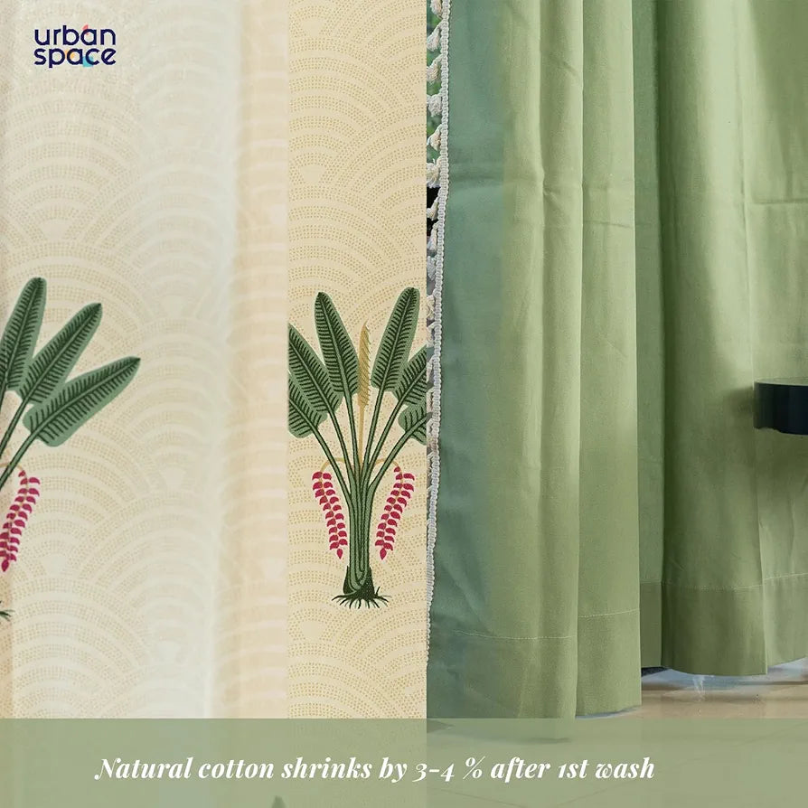 Urban Space Cotton Curtains for Door Combo Set of 3 Room Darkening Curtains for Home Decor Palm Lagoon Green & Aura Green