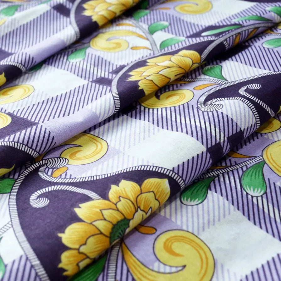Divine Casa 144 TC 100% Cotton Bedsheet for Single Bed Floral Print with 1 Pillow Cover Colour Royal Lilac