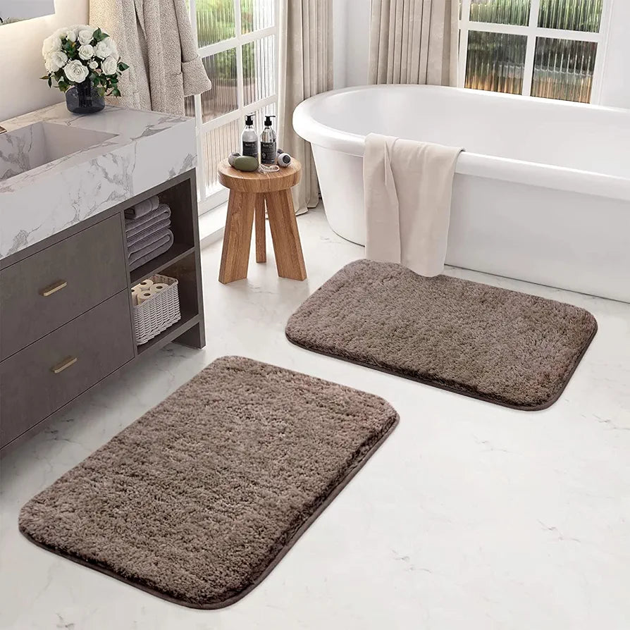 Luxe Home International Bath Mat Super Soft Ultra Absorbent Rectangular Mat Brown (Pack of 2)
