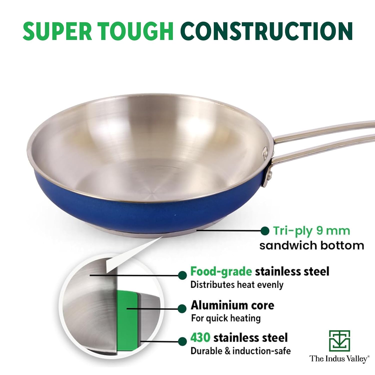 The Indus Valley Coloured Stainless Steel Fry Pan