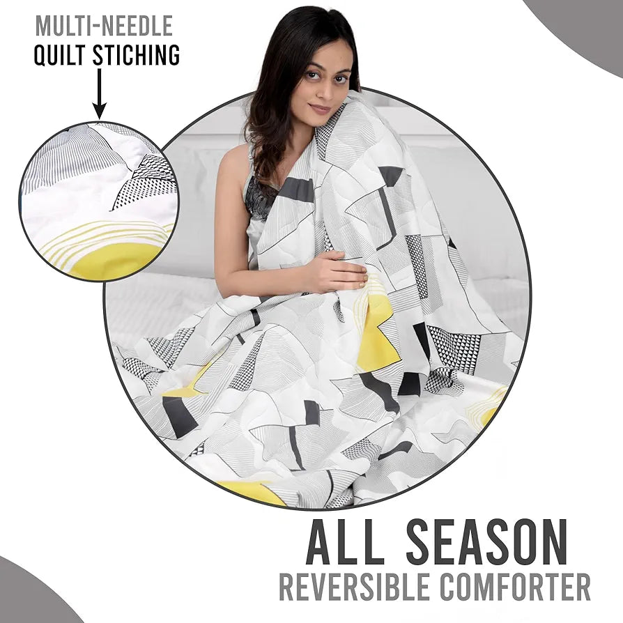 Divine Casa Super Soft Geometric 120 GSM Microfiber Winter Double Bed Comforter/Duvet King Size Bed AC Blanket/Quilt Colour Bright White and Black