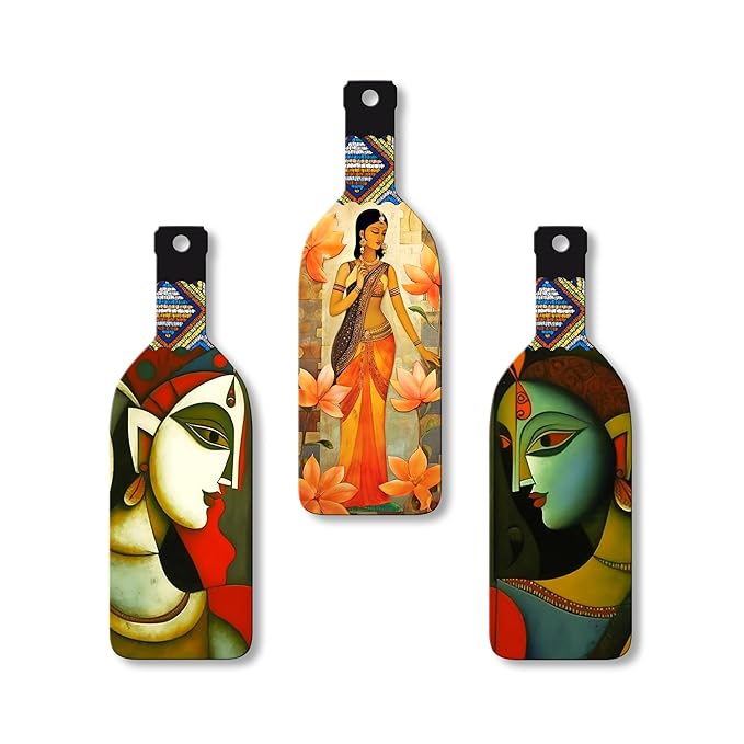 Artvibes Abstract Art Beautiful Woman Wooden Wall Hanging for Home Decor | Set of 3