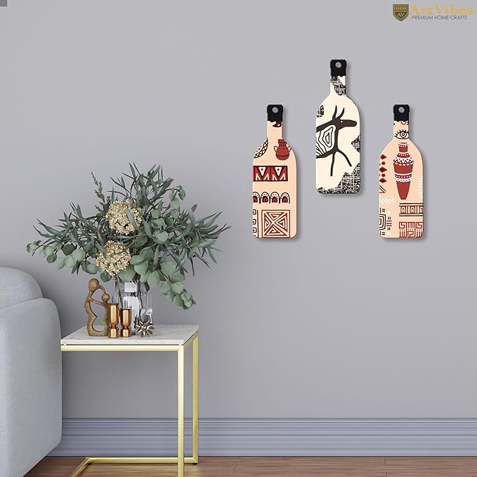 Artvibes African Warli Art Wooden Wall Hanging for Home Decor | Set of 3