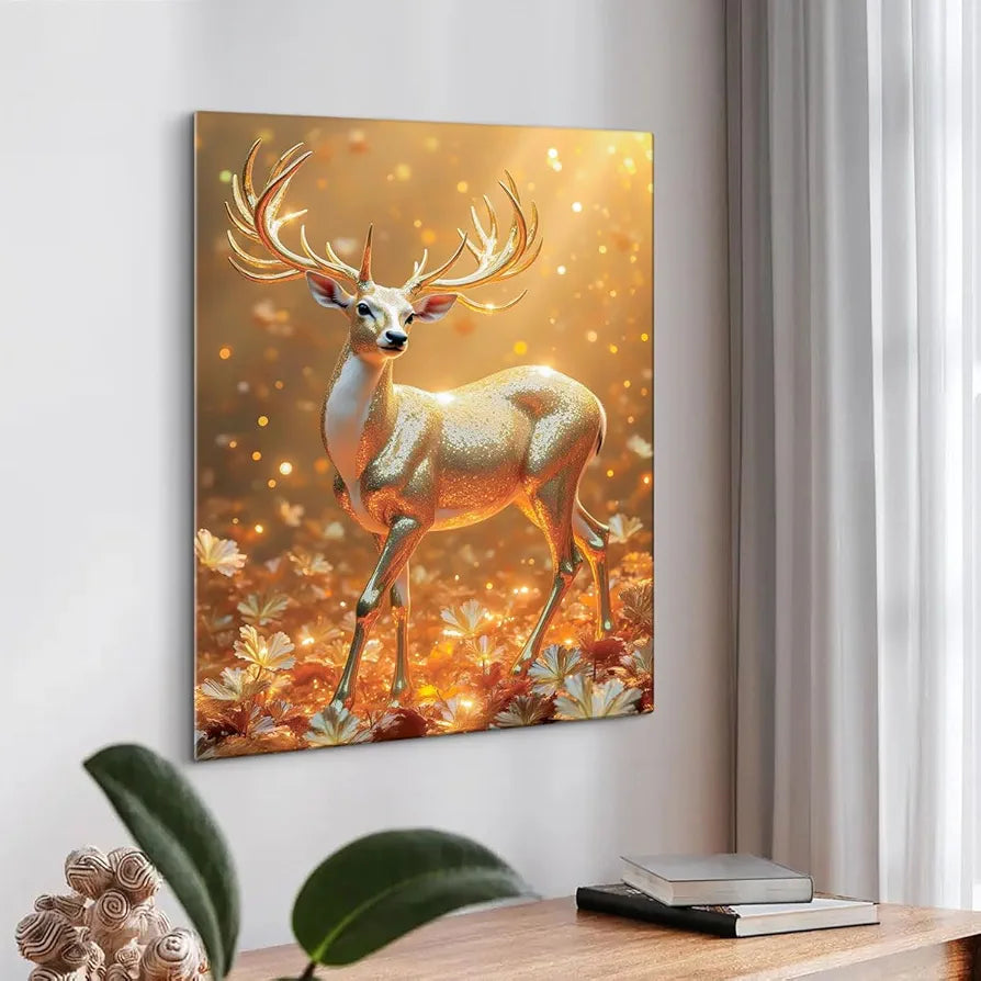 ArtX Canvas Vastu Golden Deer Wall Painting Big Size Canvas Painting
