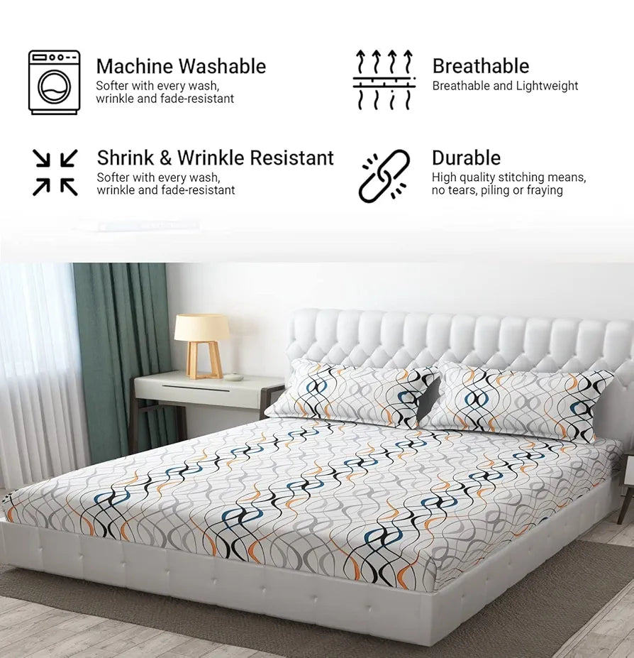 Fresh From Loom Bedsheet King Size Microfiber Bed Sheet For Double Bed Floral Design Bed Spread With 2 Pillow Covers 144 TC White