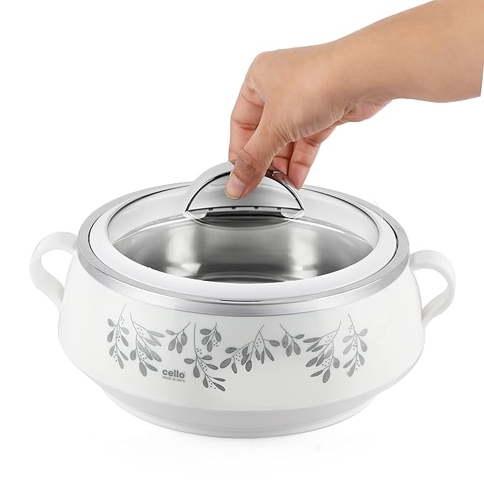 Cello Glitter Casserole With Inner Steel | Insulated Stainless Steel Inner Body Casserole Set for Meal | Set of 3