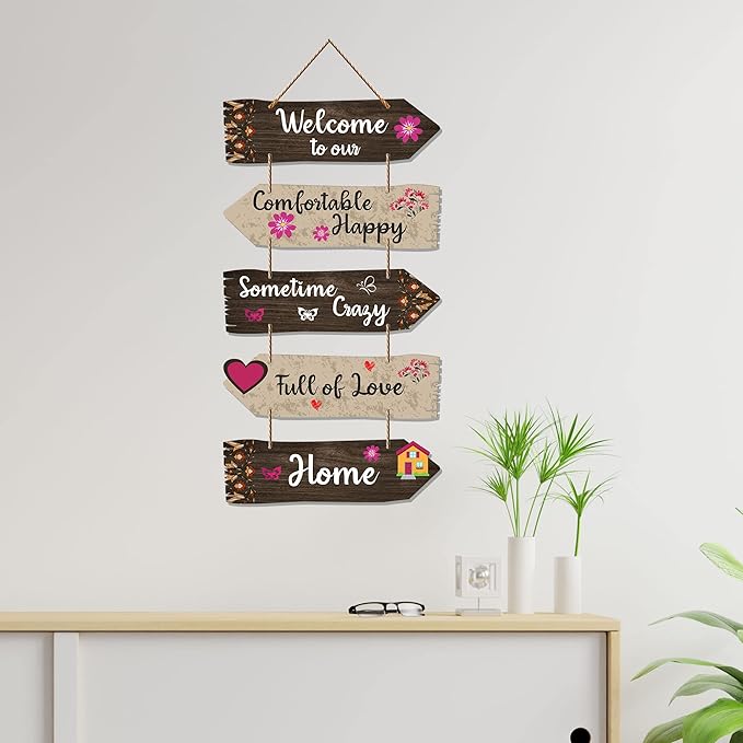 Artvibes Home Quotes Decorative Wall Art Wooden Wall Hanger for Living Room | Set of 5