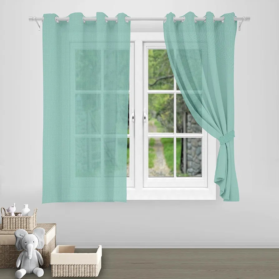 Divine Casa 5 Feet Sheer Window Curtain Elegant Eggshell  Colour Blue Transparent Polyester Panel with Eyelets Lightweight & Airy Single Curtain (Pack of 1)