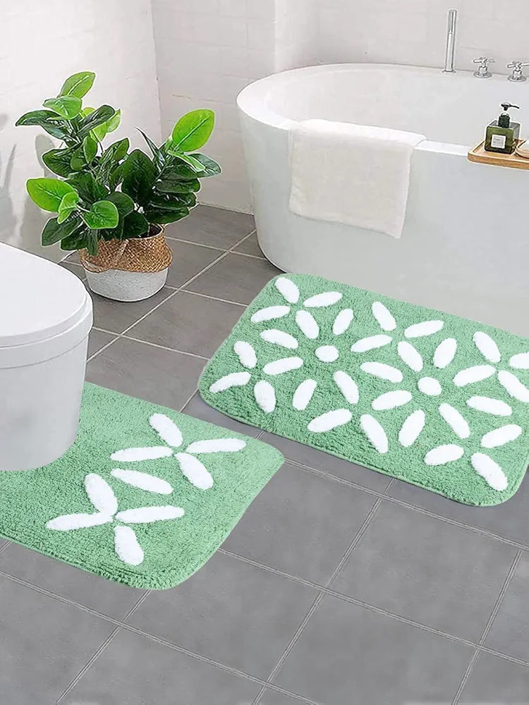 Saral Home Cotton Bathmat with Contour mat Colour Green