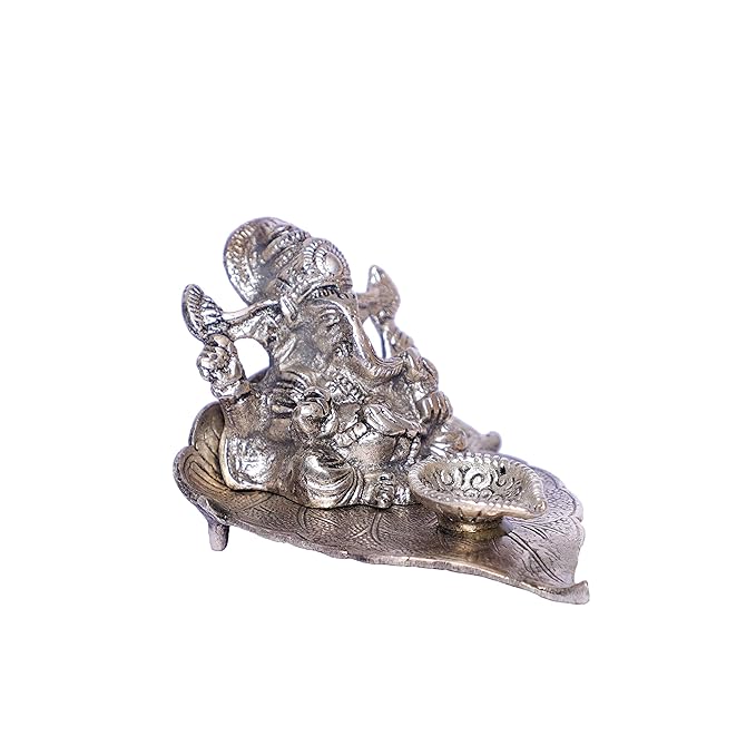 Kridaykraft Metal Silver Polish Ganpati on Leaf for Home Decor and Gift Purpose Ganesha Colour Gold