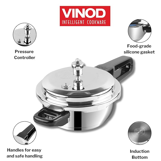Vinod Stainless Steel Pressure Cooker 4.5 Litres | Also Use as Deep Fry Pan | Sandwich Bottom
