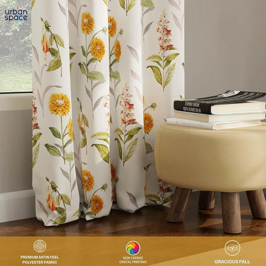 Urban Space Digital Printed Blackout Curtains for Door Bedroom Room Darkening Blackout Kids Decorative Curtains Cone Flower Yellow
