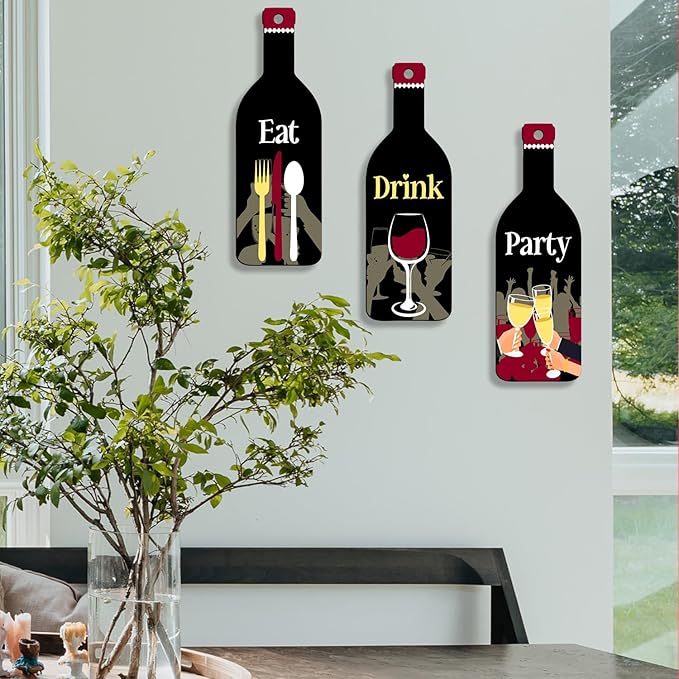Sehaz Artworks Home Decor Items For Hall Wooden Wall Hanging Decor Eat Drink Party, 27 Cm